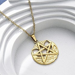 Настоящее золото 18K Пентаграмма викинга 304 подвески из нержавеющей стали, ионное покрытие (ip), реальный 18 k позолоченный, 18.11 дюйм (46 см)