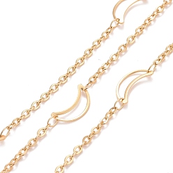 Golden PVD Vacuum Plating 304 Stainless Steel Moon Link Cable Chains, Soldered, with Spool, Golden, 3x2x0.5mm