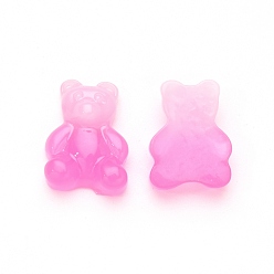 Ярко-Розовый Кабошоны из непрозрачной смолы градиентного цвета, с блестками пудра медведь, ярко-розовый, 20.5x15x6.5 мм