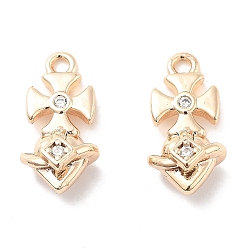 Настоящее золото 18K Подвески из прозрачного кубического циркония с микропейвом, без кадмия, без никеля и без свинца, крест прелести, реальный 18 k позолоченный, 13.5x7x6 мм, отверстие : 1.4 мм