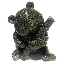 Pyrite Resin Panda Display Decoration, with Natural Pyrite Chips Inside for Home Office Desk Decoration, 65x65x85mm