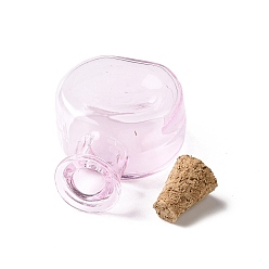 Pearl Pink Flat Round Miniature Glass Bottles, with Cork Stoppers, Empty Wishing Bottles, for Dollhouse Accessories, Jewelry Making, Pearl Pink, 11.5x21x31mm