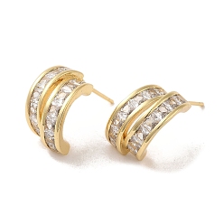 Real 18K Gold Plated Brass Micro Pave Cubic Zirconia Earrings for Women, Real 18K Gold Plated, 16x10mm
