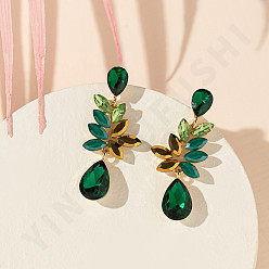 Темно-Зеленый Серьги-гвоздики из сплава и стекла, конский глаз со слезами, золотые, темно-зеленый, 45x20 мм