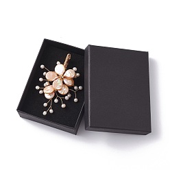 Pêche Corsage de mariage broche en perles de keshi naturelles, épinglette fleur élégante, broche de perles enroulées de fil, or, peachpuff, 66.5~72.5x35~49x18mm, pin: 0.6 mm