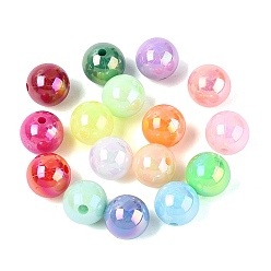 Mixed Color Opaque Plastic Beads, Round, AB Color Plated, Mixed Color, 10mm, Hole: 1.8mm, about 1000pcs/500g