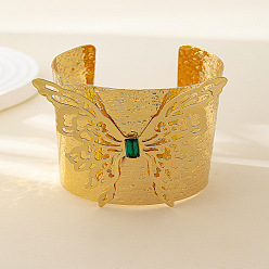 Изумруд Браслеты-манжеты из сплава с бабочками и стразами, широкие браслеты для женщин, изумруд, внутренний диаметр: 2-3/8 дюйм (6 см)