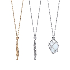 Платиновый & Золотой 2 шт. 2 стильный латунный плетеный мешочек в стиле макраме, пустой держатель для камня для изготовления подвесок, ожерелий, с 304 цепями скольжения из нержавеющей стали, сеть колье, платиной и золотом, 17-1/4 дюйм (43.8 см), Кулон : длиной 50 мм , 1 шт / стиль