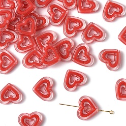 Красный 30шт акриловые бусины, бусина в бусине, сердце, красные, 19.5x23x6 мм, отверстие : 3 мм