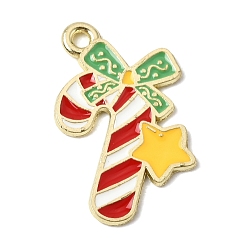 Candy Cane Рождественские эмали сплава подвески, золотые, прелести леденца, 22x15x1 мм, отверстие : 1.6 мм