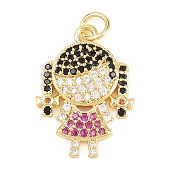 Фиолетовый Латунные микро проложить кубического циркония подвески, прелести девушки, без кадмия и без свинца, реальный 18 k позолоченный, фиолетовые, 21x15x3.5 мм, отверстие : 3 мм