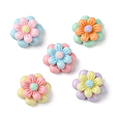 Couleur Mélangete Cabochons décodés en résine opaque, fleur à double couche, couleur mixte, 13.5x7mm