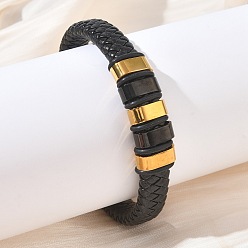 Negro Pulseras de cuero trenzado de microfibra, 304 pulseras del acero inoxidable para los hombres, con cierres magnéticos, negro, 8.66 pulgada (22 cm), 15.5 mm de ancho