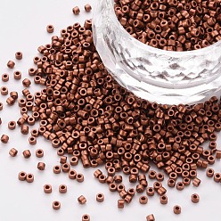 Седло Коричневый Стеклянные цилиндрические бусины, бисер, металлических цветов, спекающийся лак, круглое отверстие, седло коричневый, 1.5~2x1~2 мм, отверстие : 0.8 мм, около 8000 шт / упаковка, около 1 фунт / мешок
