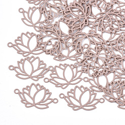 Pink 430 соединительные звенья нержавеющие, окрашеные, гравированные металлические украшения, лотос, розовые, 14x22.5x0.5 мм, отверстие : 1.2 мм
