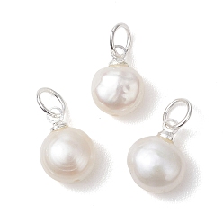 Серебро Подвески из натурального культивированного пресноводного жемчуга с двусторонней полировкой и фурнитурой из нержавеющей стали., кремово-белые, серебряные, 304 мм, Перейти кольцо: 10.5x7.5x4.5 мм, внутренний диаметр: 5x1 мм