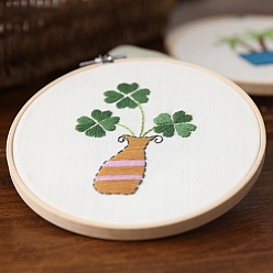 Clover DIY Flat Round Embroidery Kits, Including Embroidery Cloth & Thread, Needle, Embroidery Frame, Instruction Sheet, Clover, 6.30x6.30 inch(160x160mm)