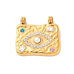 Настоящее золото 14K 304 из нержавеющей стали горный хрусталь подвески, с оболочкой, ионное покрытие (ip), прямоугольник с шармом в виде глаз, реальный 14 k позолоченный, 19.5x20.5x3 мм, отверстие : 2.5 мм