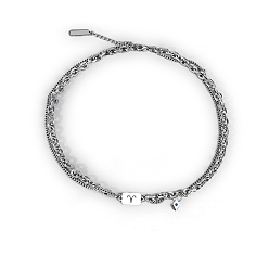 Aries Men's Constellation Stainless Steel Necklace, Cable & Curb Chains Double Layer Necklace, Aries, 20.08~31.50 inch(51~80cm)
