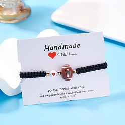 Rugby Спортивная тематика пластиковые подвески плетеные браслеты из бусин, регулируемые браслеты из нейлона, с подарочной картой, регби, 6-1/4~11 дюйм (16~28 см)