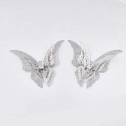 Платина Соединители латунные звенья, с кристально горный хрусталь, бабочка, платина, 35x41x7 мм, отверстие : 1.2 мм