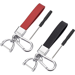 Mixed Color 2 Sets 2 Style PU Imitation Leather Keychains, with Alloy Findings and Screwdrivers, Rectangle, Mixed Color, 15x1.8cm
