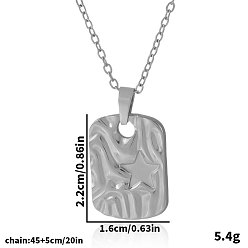 Серебро 304 Женские ожерелья из текстурированной прямоугольной нержавеющей стали с подвеской в виде звезды, серебряные, 17.72 дюйм (45 см)