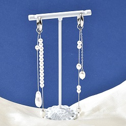 Нержавеющая Сталь Цвет 304 Серьги-кольца из нержавеющей стали с жемчужными бусинами из стекла для женщин, самородки, слева и справа, цвет нержавеющей стали, 108 мм и 105.5 мм