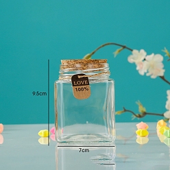 Прозрачный Прямоугольная стеклянная пустая бутылка желаний, с пробковой пробкой, бумажными бирками случайного стиля и джутовой бечевкой, для изготовления поделок, прозрачные, 7x9.5 см