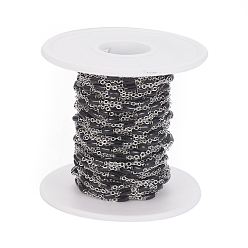 Black 304 Stainless Steel Cable Chains, with Enamel Oval Beads, Soldered, with Spool, Flat Oval, Stainless Steel Color, Black, 5x2.5mm, Link: 2x1.6x0.3mm, about 32.8 Feet(10m)/roll