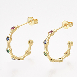Golden Messing Zirkonia Ohrstecker, halbe Creolen, mit Ohrmuttern, Farbig, golden, 18x3 mm, Stift: 0.8 mm