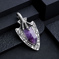 Amethyst Natural Amethyst Faceted Pendants, Arrow Charms, Antique Silver, 28x28mm