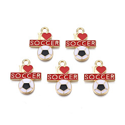 Красный Подвески из эмали и сплава, без кадмия, без никеля и без свинца, золотой свет, футбол со словом, я люблю футбол, красные, 25x21x2 мм, отверстие : 2.5 мм