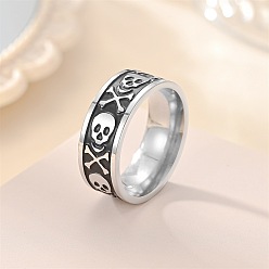 Античное Серебро Ретро 201 эмалированные перстни из нержавеющей стали для мужчин, череп, резное кольцо, античное серебро, размер США 9 (18.9 мм)