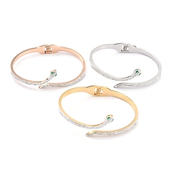 Mixed Color 304 Stainless Steel Bangles, with Polymer Clay Rhinestone, Snake, Mixed Color, Inner Diameter: 2-3/8x1-7/8 inch(5.95x4.75cm)