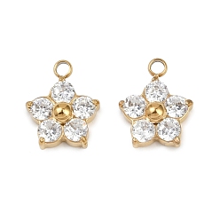 Прозрачный 304 подвески из микро-паве из нержавеющей стали с фианитами, цветка сливы, прозрачные, 11x9.5x3.5 мм, отверстие : 1.6 мм
