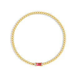 Светло-Вишневый Браслеты из нержавеющей стали с инкрустацией кубическим цирконием и камнями по знаку зодиака., круглые браслеты из бисера для женщин, прямоугольные, реальный 304 k позолоченный, светло-вишневый, 18 дюйм (6.69 см)