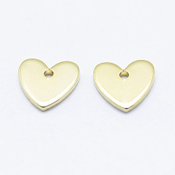 Real 18K Gold Plated Brass Charms, Long-Lasting Plated, Real 18K Gold Plated, Nickel Free, Heart, 8x8x1mm, Hole: 1mm