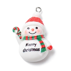 Снеговик Рождественские подвески из непрозрачной смолы, с железной платиной петлей, снеговик, 36x23x9.5 мм, отверстие : 2 мм