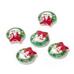 Lime Green Christmas Themed Opaque Resin Cabochons, Christmas Wreath, Lime Green, 18x18x4.5mm