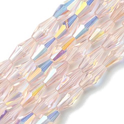 Розовый Прозрачные стеклянные бусины гальваническим пряди, с покрытием AB цвета, граненые, двухконусные, туманная роза, 8x4 мм, отверстие : 0.8 мм, около 63~66 шт / нитка, 20.47~21.26 дюйм (52~54 см)