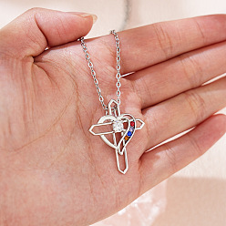 Нержавеющая Сталь Цвет Подвеска в виде сердца с крестом из латуни, украшенная микропаве из разноцветных кубических цирконий, ко Дню матери 304 Цепочка из нержавеющей стали для женщин, цвет нержавеющей стали, 19.69 дюйм (50 см)