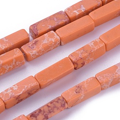 Темно-Оранжевый Синтетические имперские нитки из бисера яшмы, окрашенные, кубоид, темно-оранжевый, 12~13.5x4~4.5 мм, отверстие : 0.8 мм, около 29 шт / нитка, 14.96 дюйм ~ 15.19 дюйм (38~38.6 см)