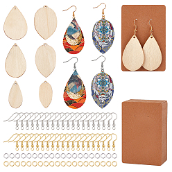 Platinum & Golden DIY Dangle Earring Making Kits, include Wood Pendants, Iron Earring Hooks, Mixed Shapes, Platinum & Golden