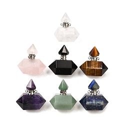 Смешанные камни Подвески для флаконов с драгоценными камнями, с 304 фурнитурой из нержавеющей стали, граненые, двойные остроконечные шармы-пули, цвет нержавеющей стали, 31~32x29~31x18 мм, отверстие : 1.9 мм