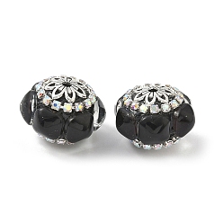 Черный Акриловые бусины-рондели со стразами, со сплавом и стеклом, для ручек с бусинами, брелки и украшения, старинное серебро и серебро, чёрные, 21.5x20x15 мм, отверстие : 2 мм