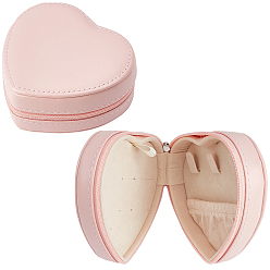 Pink Organizador de joyas de piel sintética con forma de corazón y cremallera, joyero de viaje portátil para anillos, Aretes, almacenamiento de pulseras, rosa, 10x9x4.5 cm