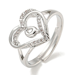 Letter Q Регулируемые кольца из латуни с микро-паве в форме сердца и стойки для писем для женщин с прозрачным фианитом, без свинца и без кадмия, платина, Буква Q, внутренний диаметр: 16 мм