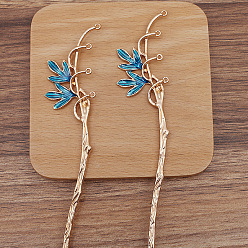 Озёрно--синий Палочки для волос из сплава с эмалевым корпусом и виноградными листьями, аксессуары для волос для женщин, Плут синий, 171x30 мм