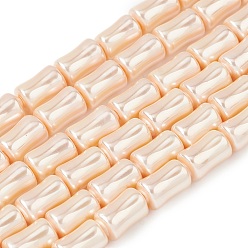 Персиковый Слойка Нити бусин из гальванизированного непрозрачного стекла, имитирующие жемчуг, бамбук совместное, розовые, 10x6 мм, отверстие : 1 мм, около 39 шт / нитка, 15.55'' (39.5 см)